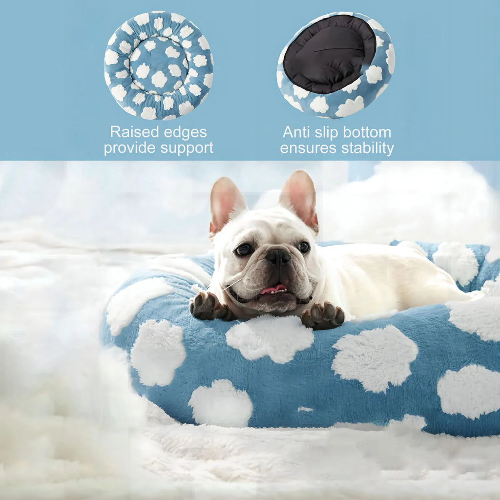 Sky Clouds Shaggy Plush Dog Bed – Washable Small Pet Sofa