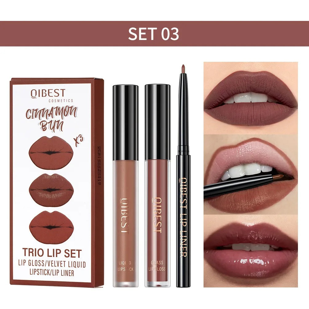 OREADEX 3-Pc Matte Liquid Lipstick & Lip Liner Set – Long Lasting
