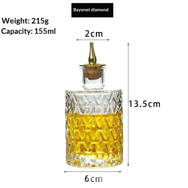 Vintage Embossed Glass Bitters Bottle with Stopper & Pour Spout