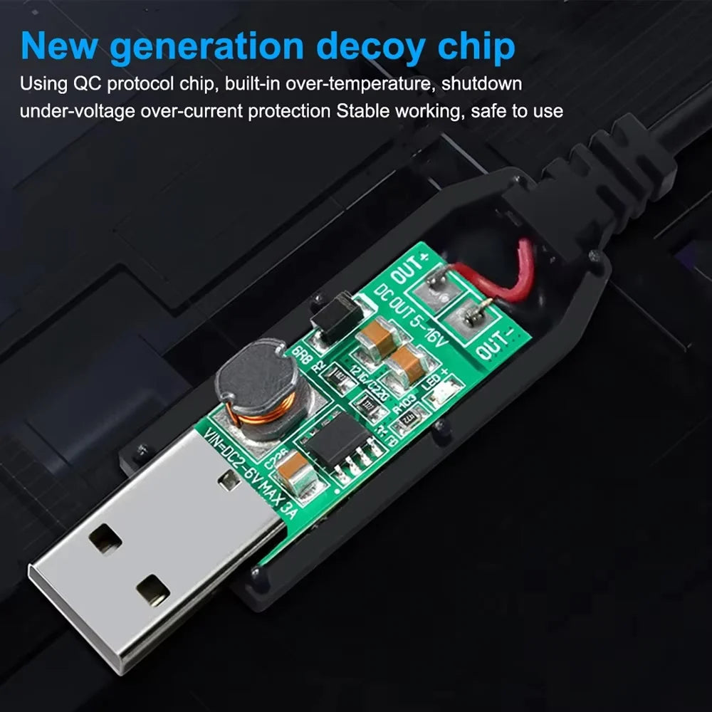 USB to DC 5V–12V Boost Converter Cable with 8 Adapters
