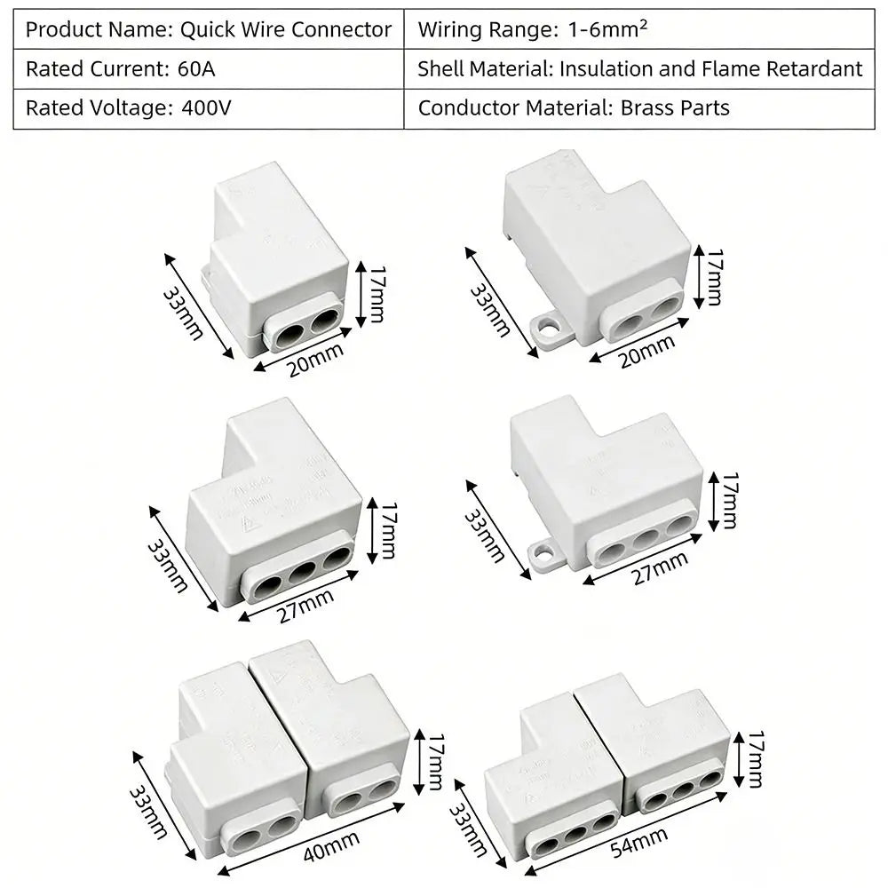 Brass Quick Terminal Block High Power Splitter 1–6mm² 60A