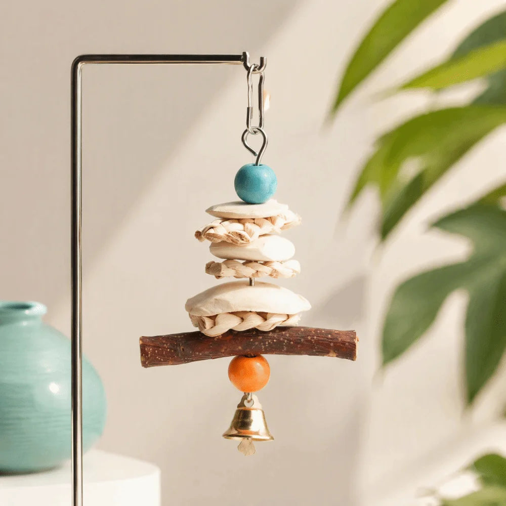 Parrot Cuttlebone Chew Toy with Bell – 15cm Hanging Cage