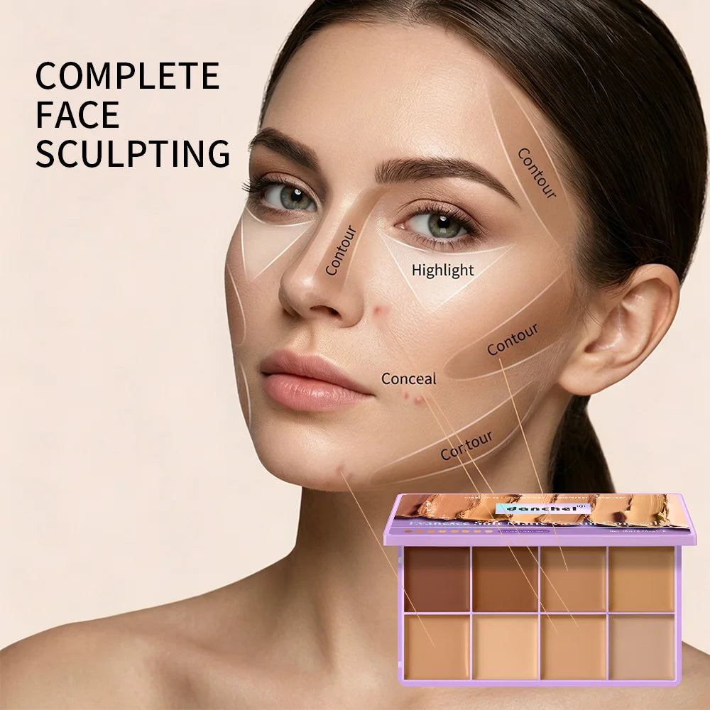 8-Color Full Coverage Matte Cream Concealer Palette + Brush