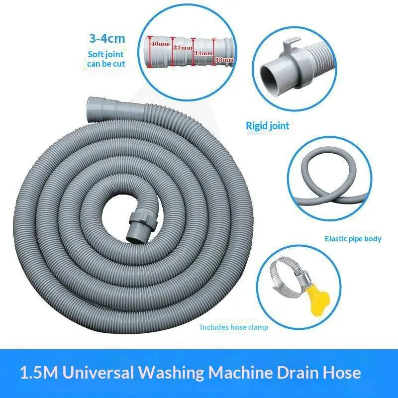 Washing Machine Drain Hose 1M–2M with Clamps – Cuttable