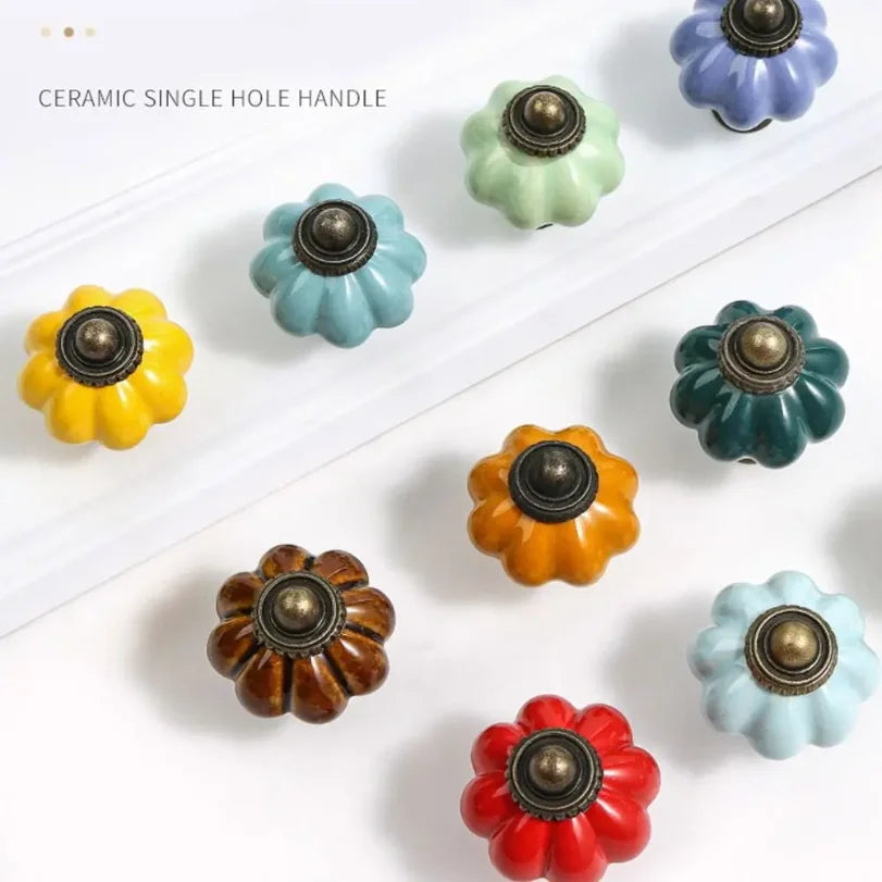 10-Pack Ceramic Pumpkin Cabinet Knobs – Vintage European Style