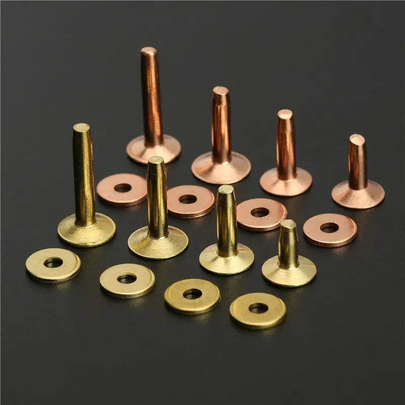 100Pcs Solid Copper Brass Rivets 9mm Cap 12mm Shank Leather