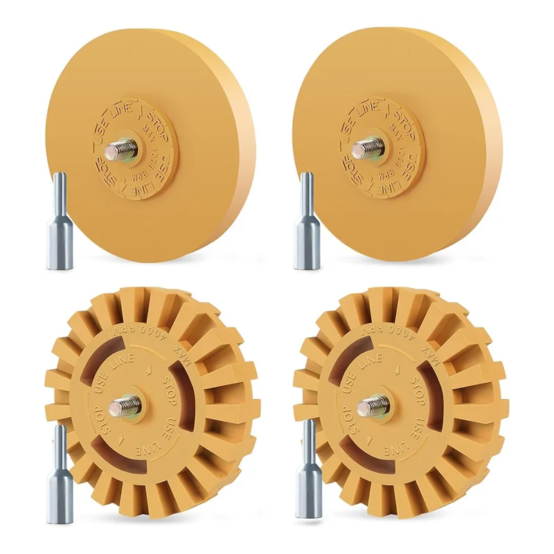 4-Pack 4" Rubber Eraser Wheel Decal Remover Kit & Drill Adapter
