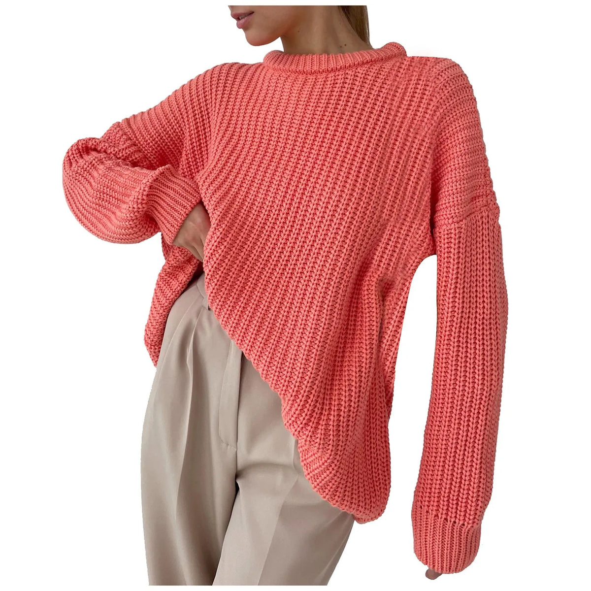 Women's Oversized Chunky Knit Crewneck Pullover Sweater