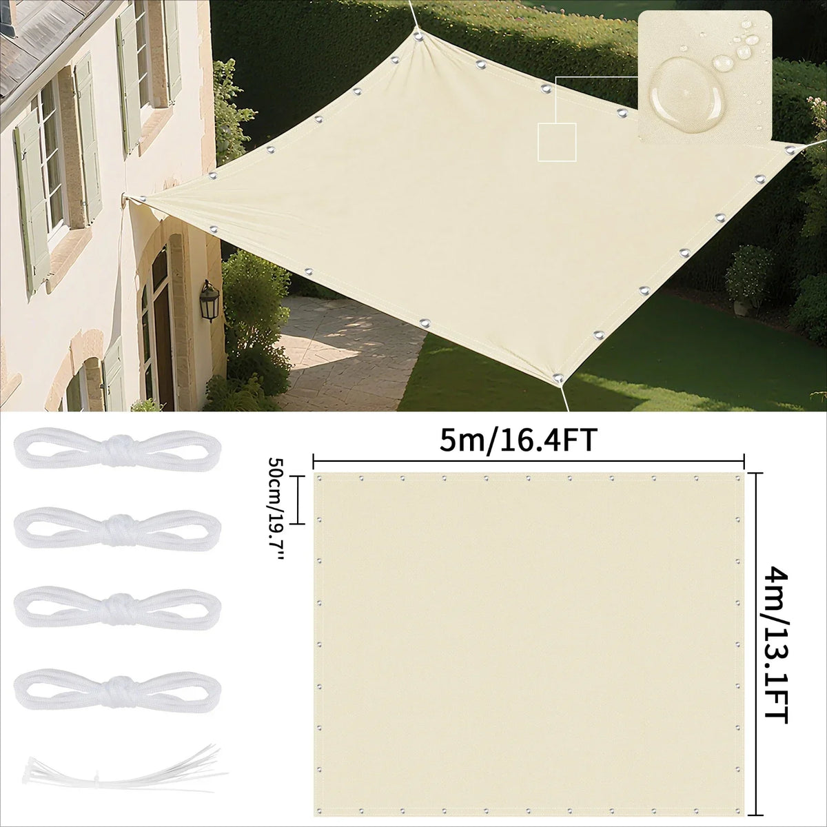 Waterproof Sun Shade Sail with Eyelets – UV Canopy Awning