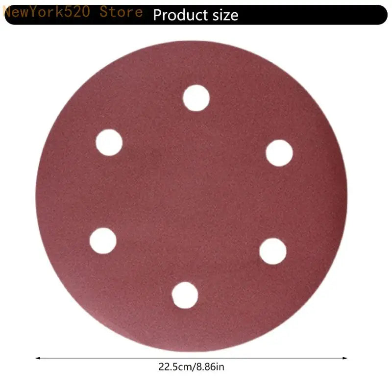 9-Inch 6-Hole Aluminum Oxide Sanding Discs – 50-Pack Hook & Loop