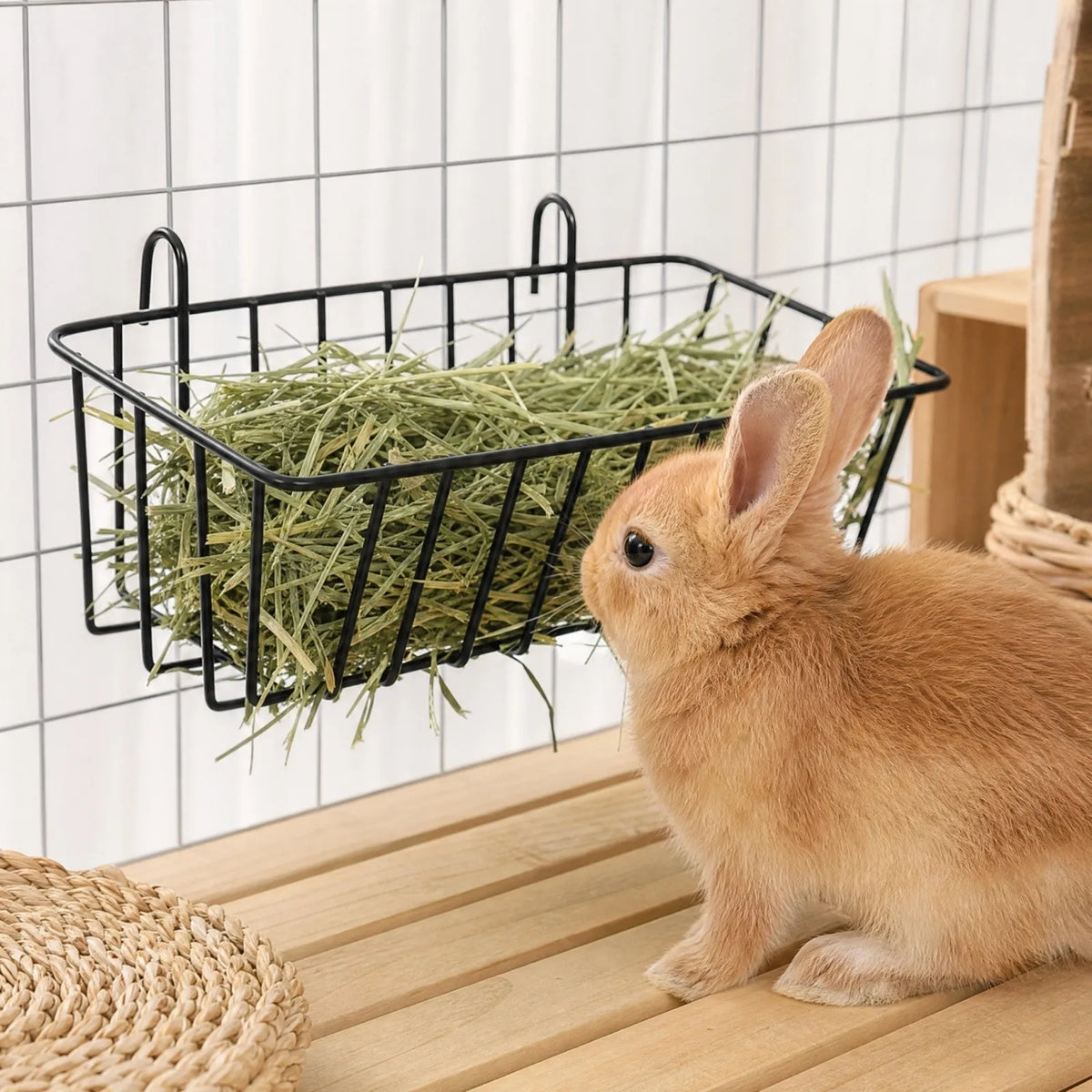 Rabbit Hay Feeder Rack – Hanging Grass Basket for Small Pets