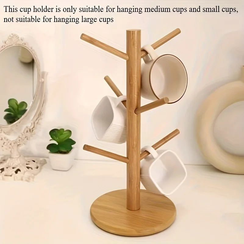 Bamboo Cup Holder with Hooks – Kitchen & Office Organizer