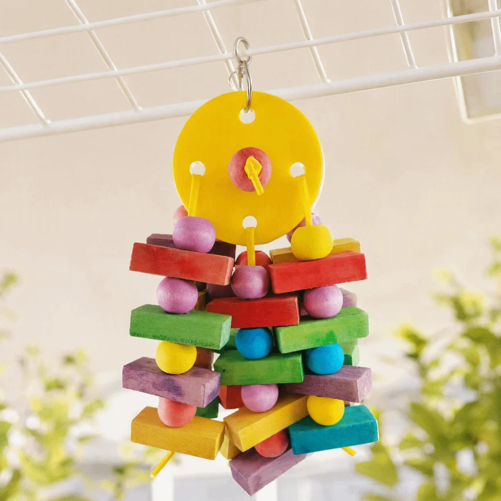 Hanging Wooden Parrot Swing Chew Toy – Bird Block Tearing Toy