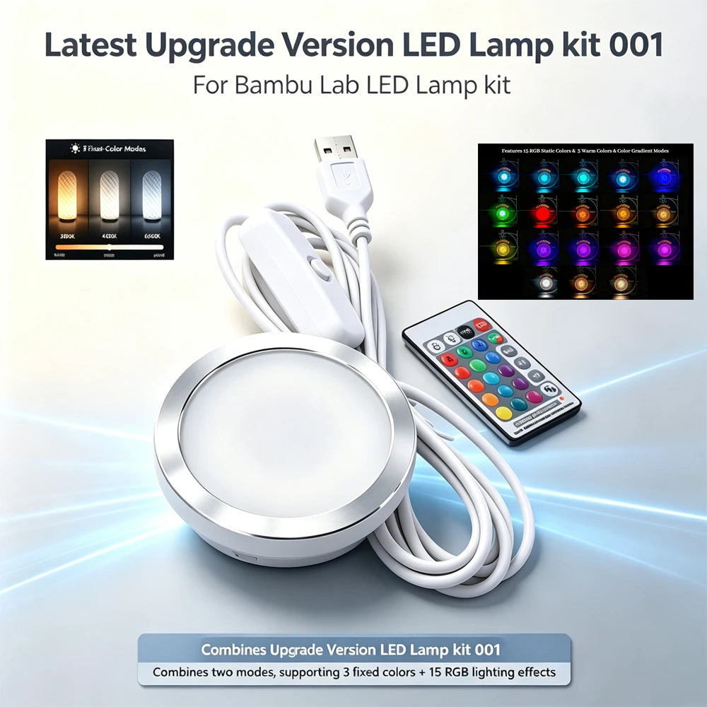 LED Lamp Kit 001 for Bambu Lab 3D Printer – 15-Color Remote