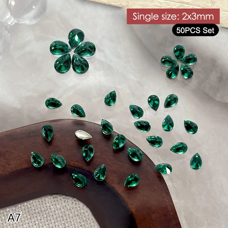 50Pcs Water Drop Zircon Nail Rhinestones 3D Flatback Crystal Gems