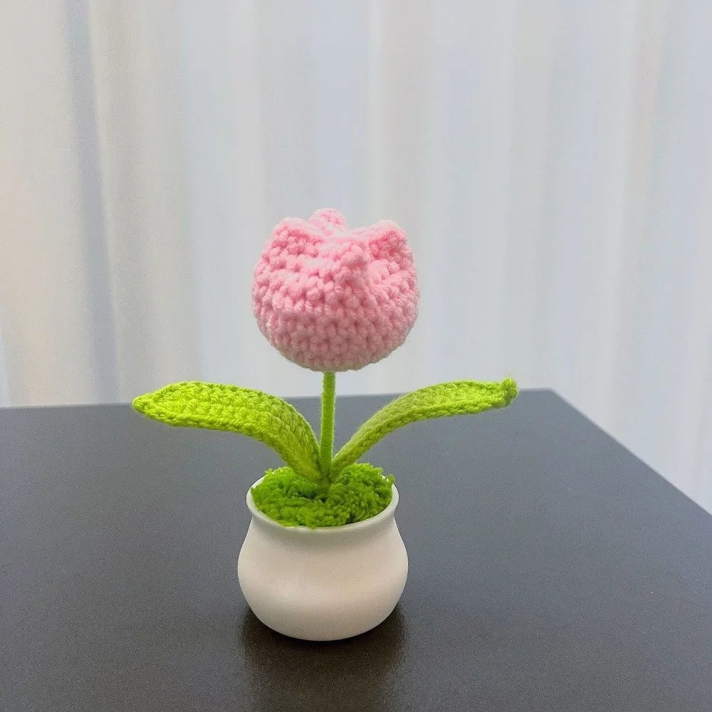 Mini Crochet Tulip Potted Flower | Handmade Knit Décor
