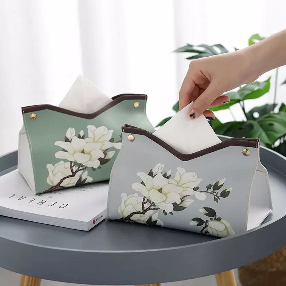 KindFuny Chinese Style PU Leather Tissue Box Holder