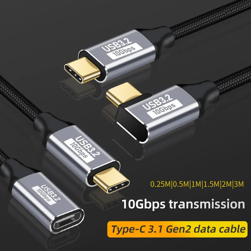 Right-Angle USB-C Cable 100W 10Gbps 4K 60Hz – 0.5M to 3M
