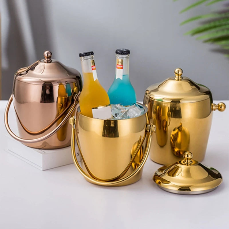 Double Layer Stainless Steel Ice Bucket – Wine & Champagne Cooler