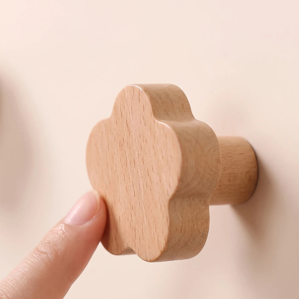 Wooden Flower-Shape Adhesive Wall Hook – Coat & Towel Hanger