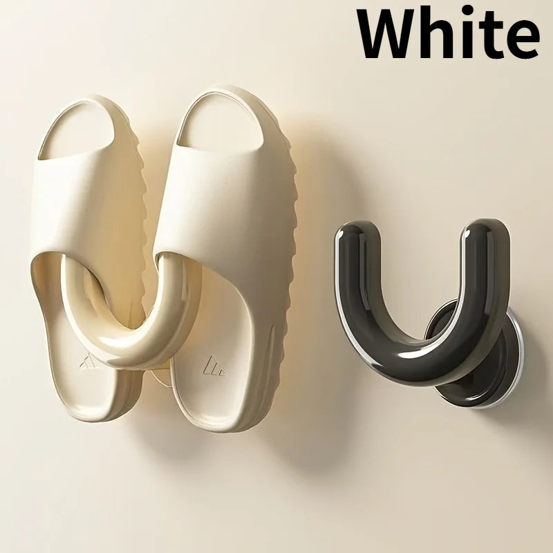 Wall-Mounted Suction Cup Slipper Rack & Shoe Hook Organizer