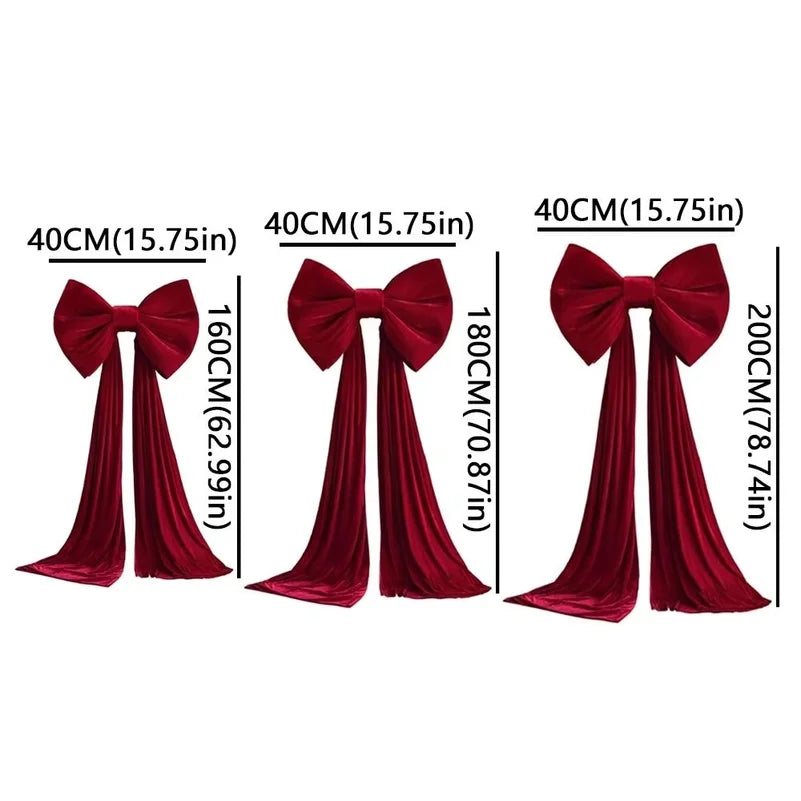 Large Velvet Christmas Tree Bow with Long Tails – 6 Pack