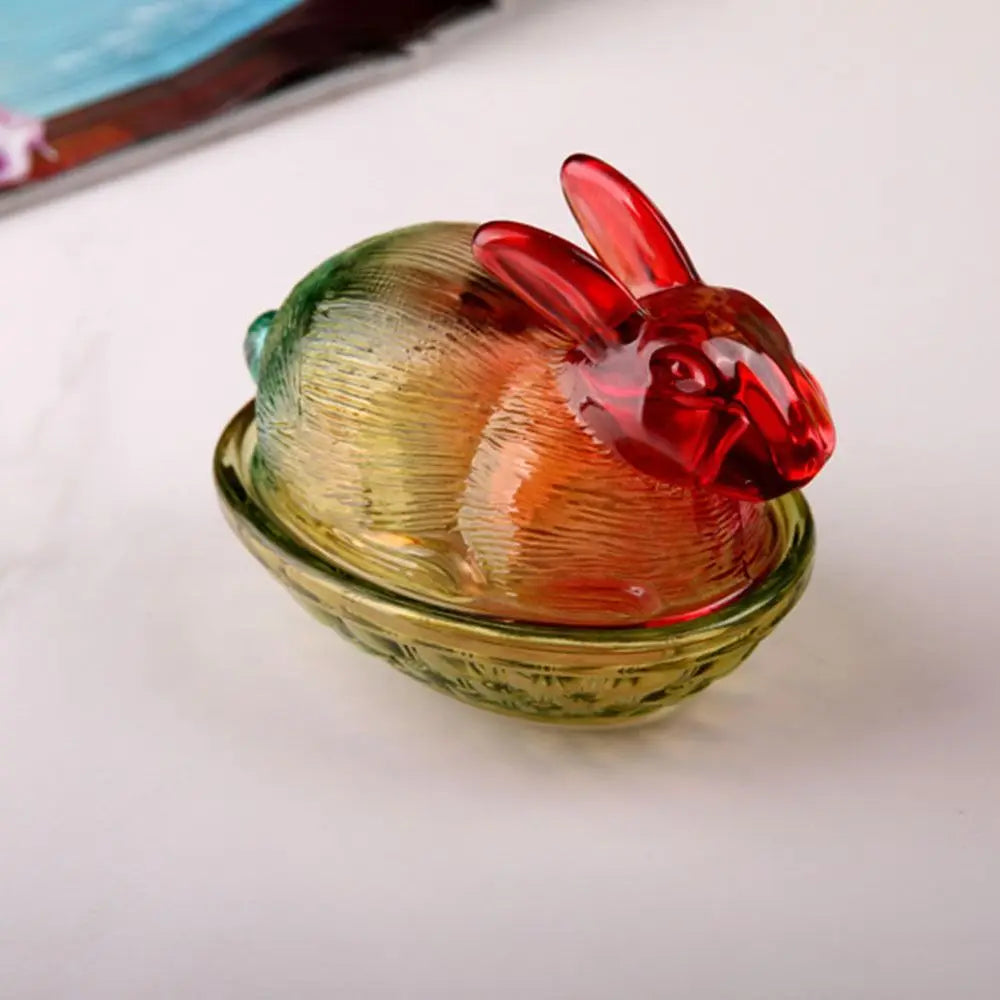 Rabbit-Shaped Crystal Glass Candy Dish with Lid – Easter Décor