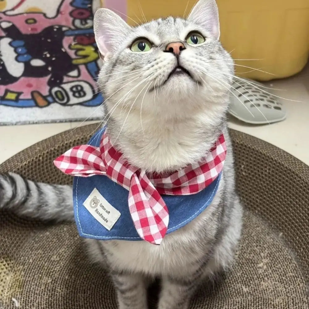 Soft Dog Bandana Red Plaid Bow Tie Triangle Bib XS–L