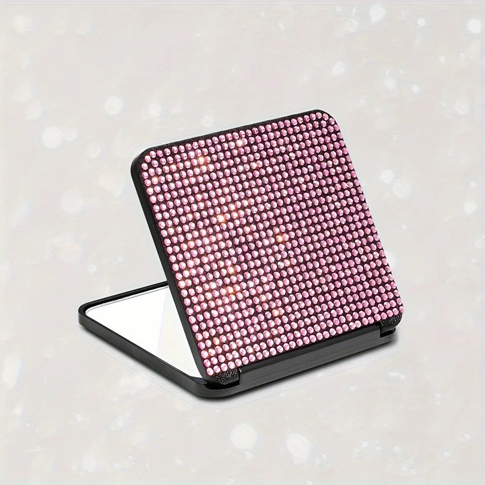Rhinestone Folding Makeup Mirror – Dual-Sided Compact