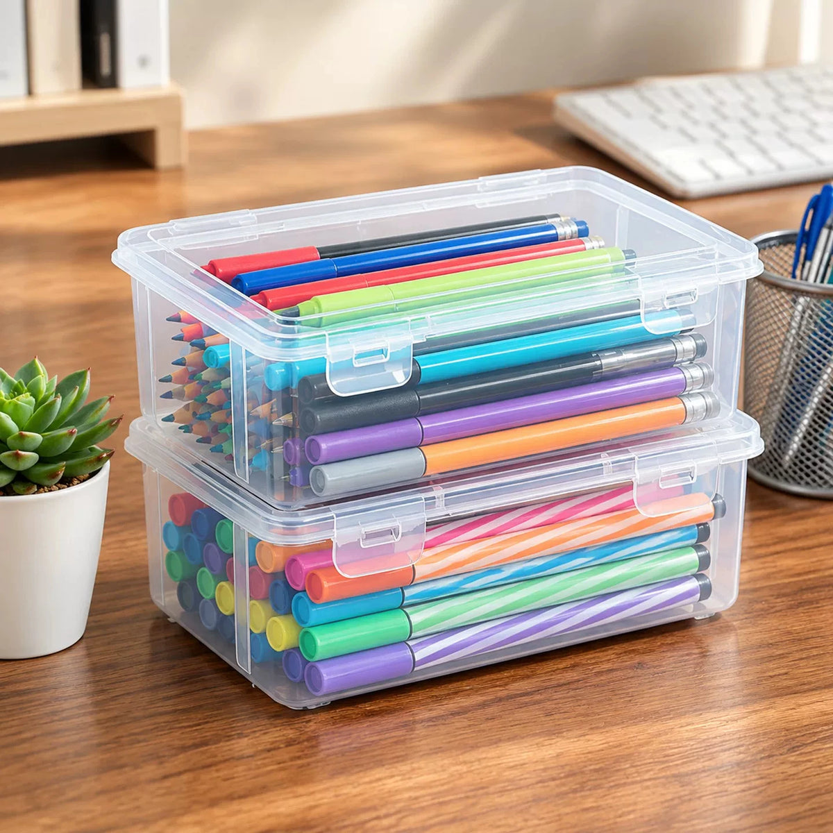 Clear Plastic Pencil Box With Latch – Large Capacity Organizer