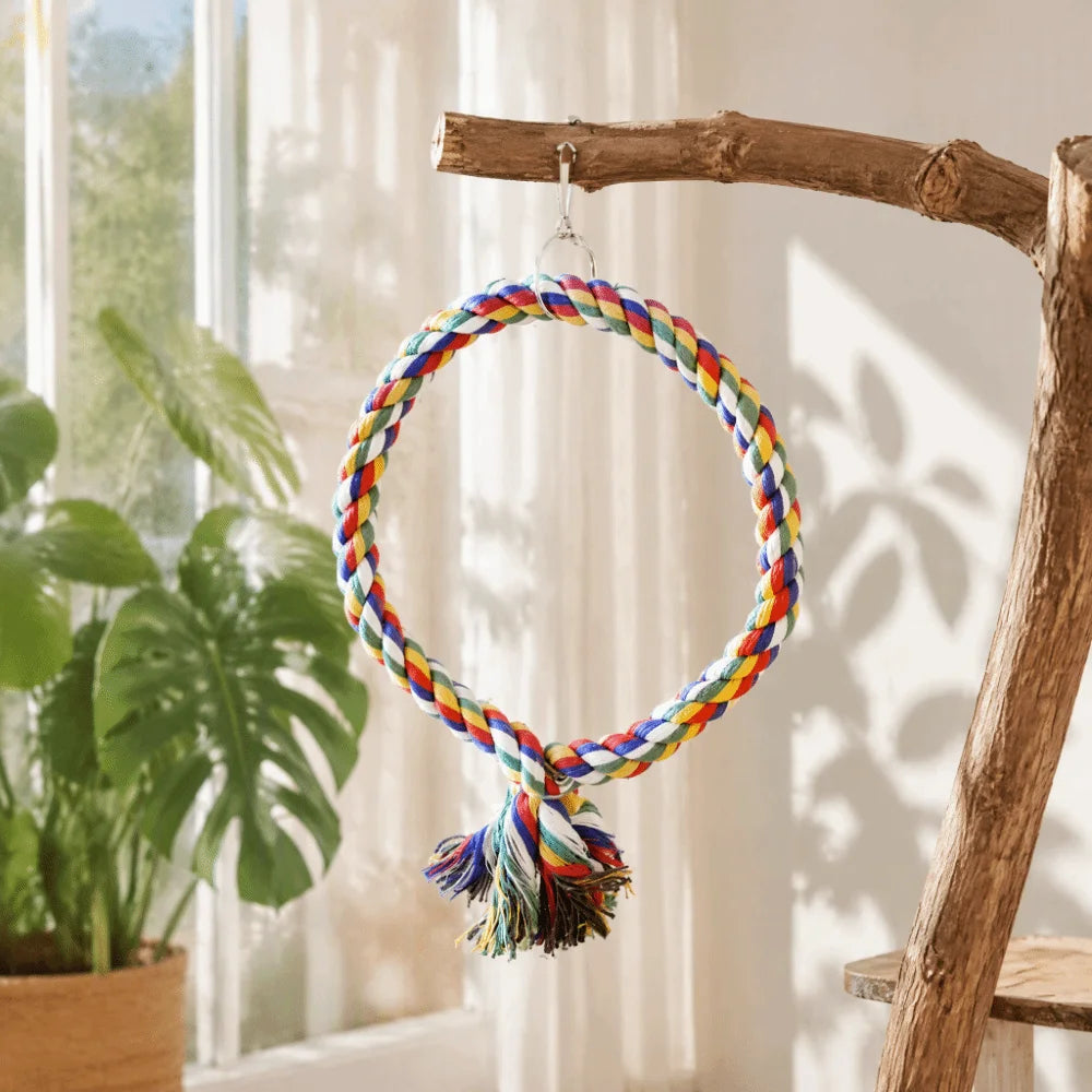 Colorful Cotton Rope Bird Swing Toy – Round Climbing Perch