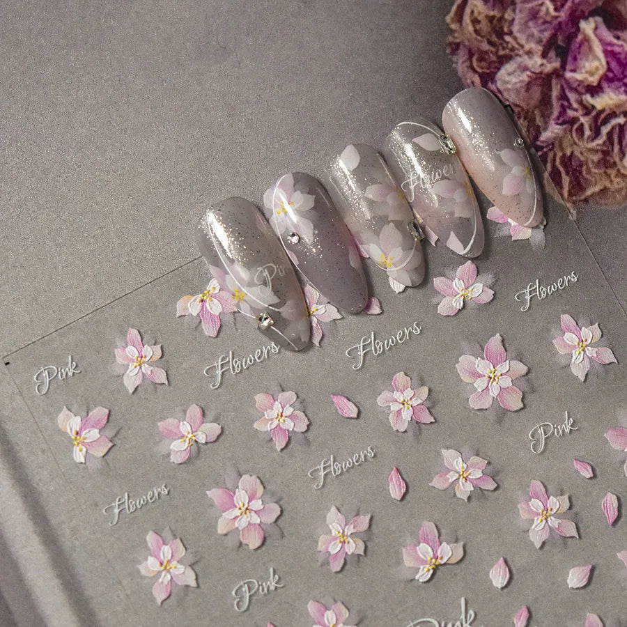 Kawaii Sakura 5D Nail Art Stickers – Pink Cherry Blossom Decals