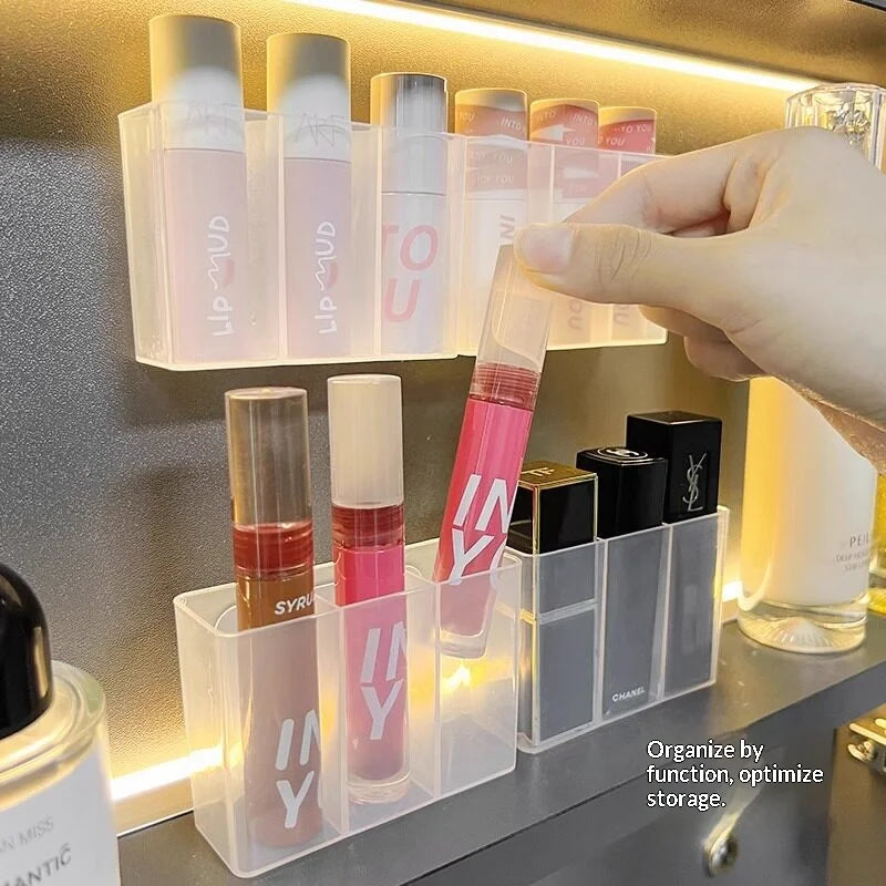 3-Grid Wall Mounted Makeup Organizer – Punch-Free & Clear
