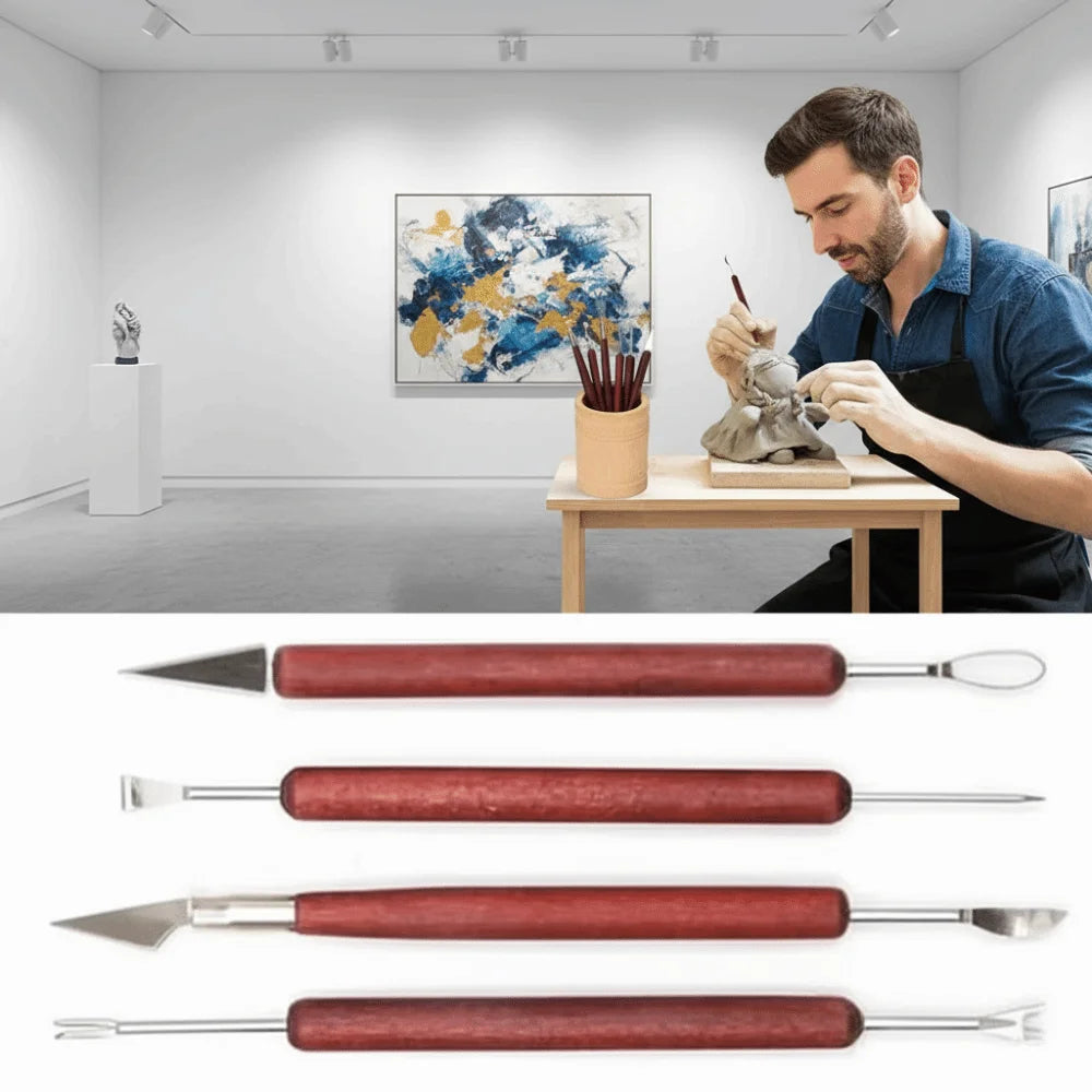 6-Piece Clay Sculpting Set – Double-Ended Wire Tools, Red Wood