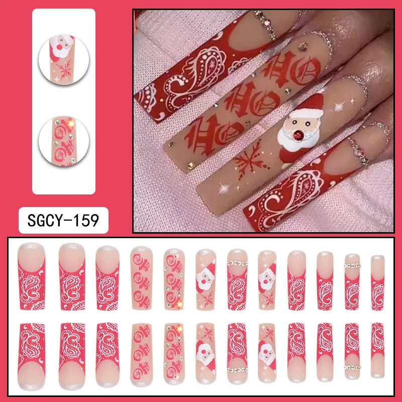 24Pcs Press On Nails with Glue – Long Acrylic False Nail Tips