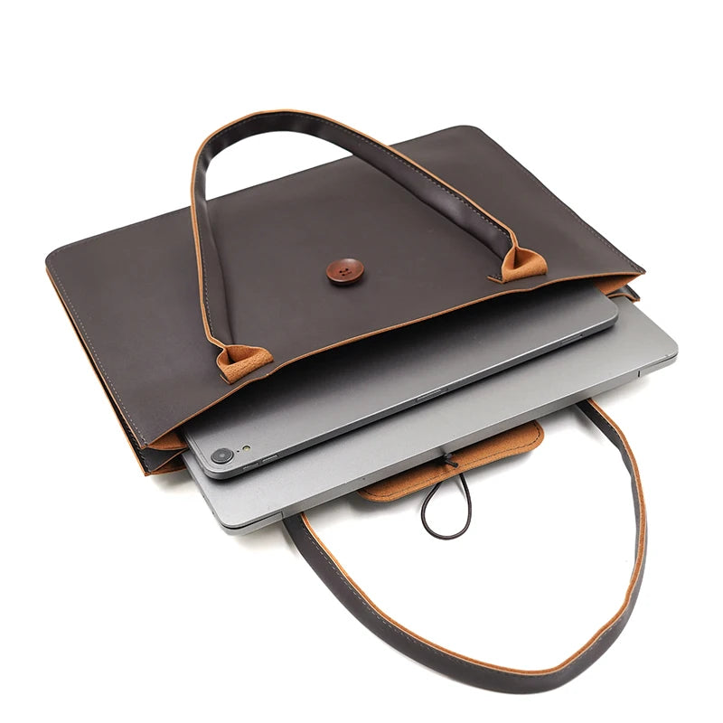 Double Layer PU Leather Laptop Bag 13–16 Inch Sleeve Handbag