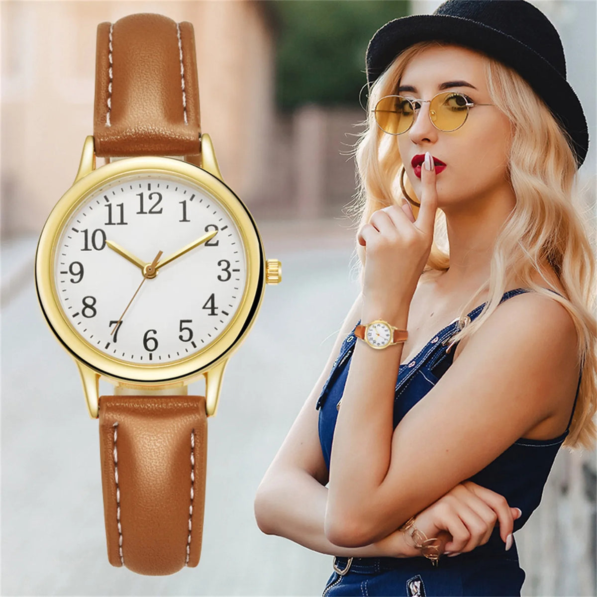 Women's Japan Movement Quartz Watch Leather Strap Arabic Dial