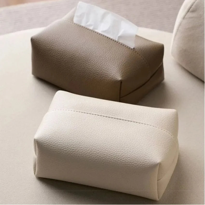 Faux Leather Tissue Box Cover Square Dustproof Napkin Holder