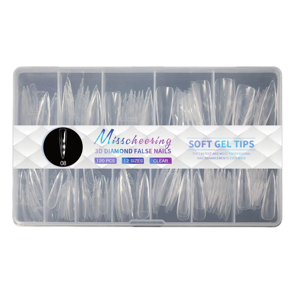 3D Diamond Press-On Nails – 120pc Full Cover Sculpted Nail Tips