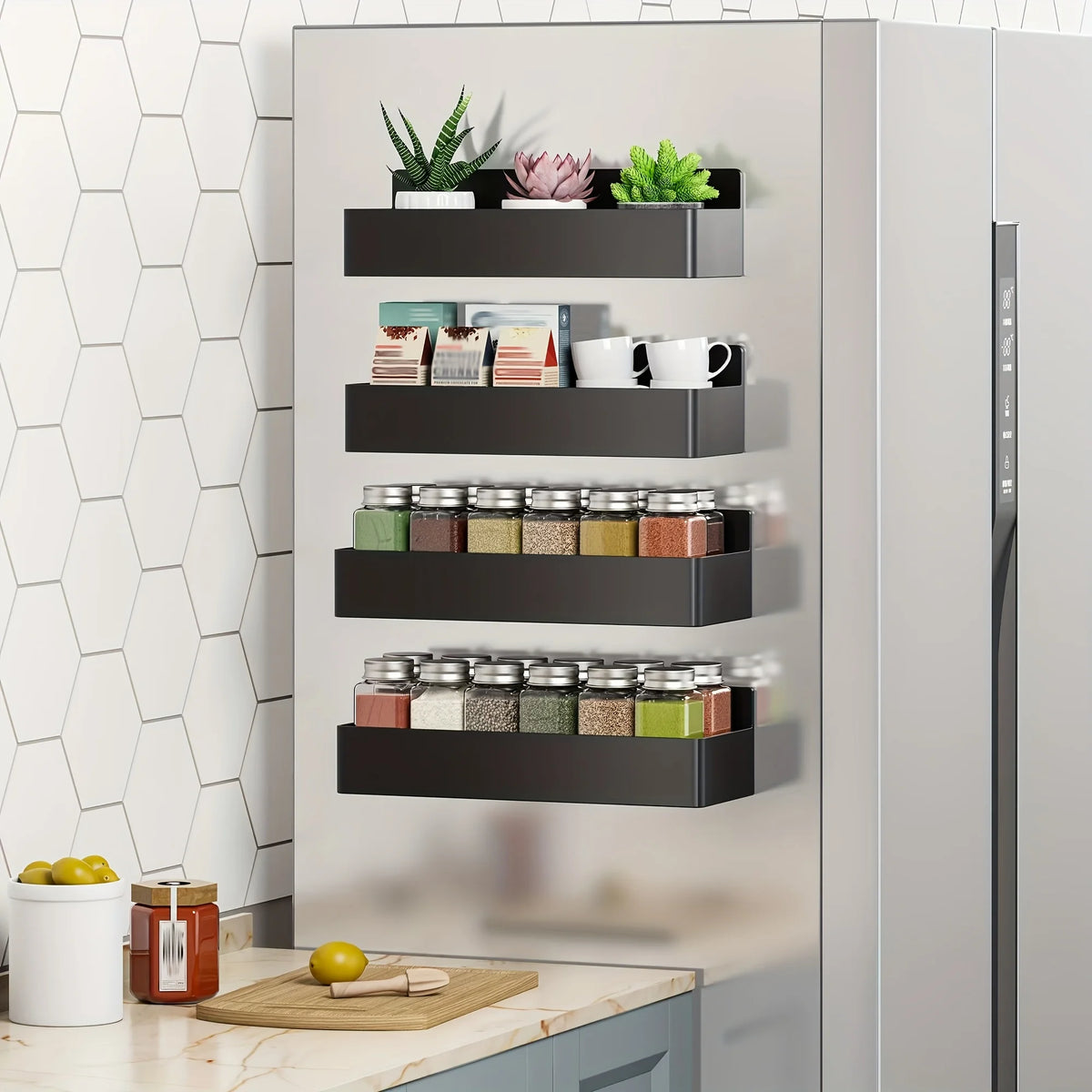 Magnetic Fridge Shelf Organizer Set of 2 – Metal Spice Rack