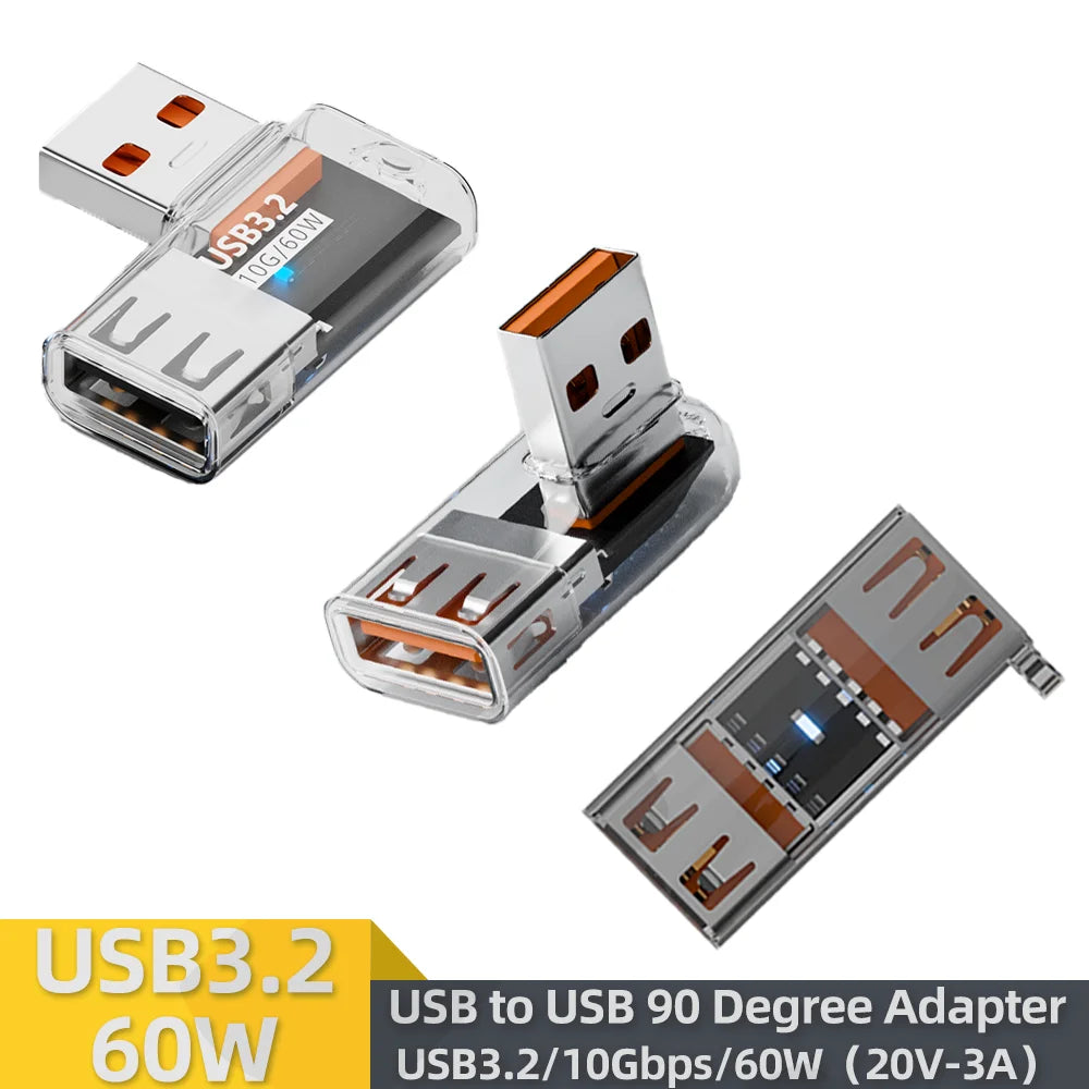 USB 3.2 Right Angle Adapter 10Gbps 60W Fast Charging OTG
