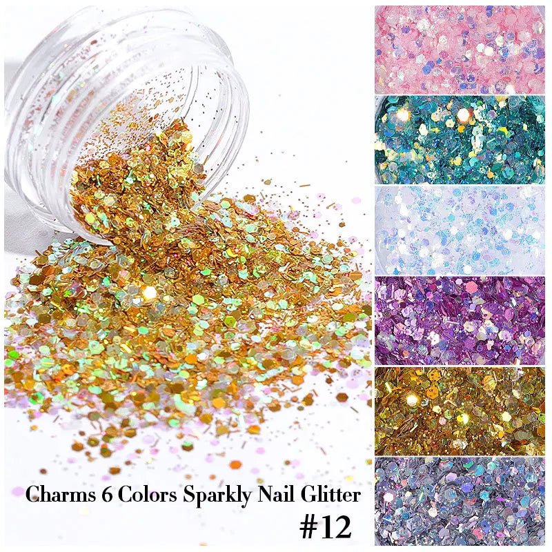 6-Pc Holographic Nail Glitter Sequins & Pigment Powder Set