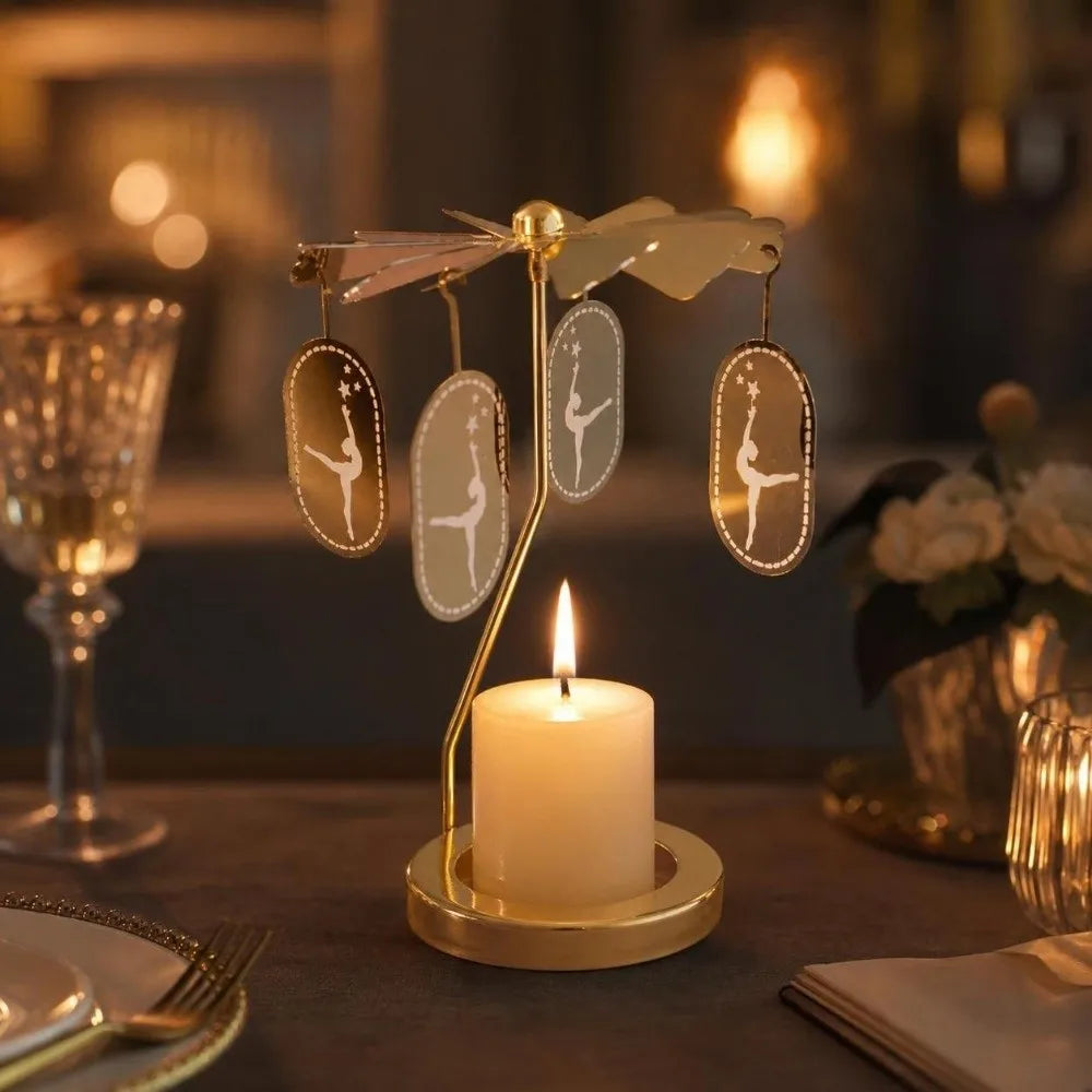 Gold Metal Rotating Candle Holder Carousel Spinner Topper