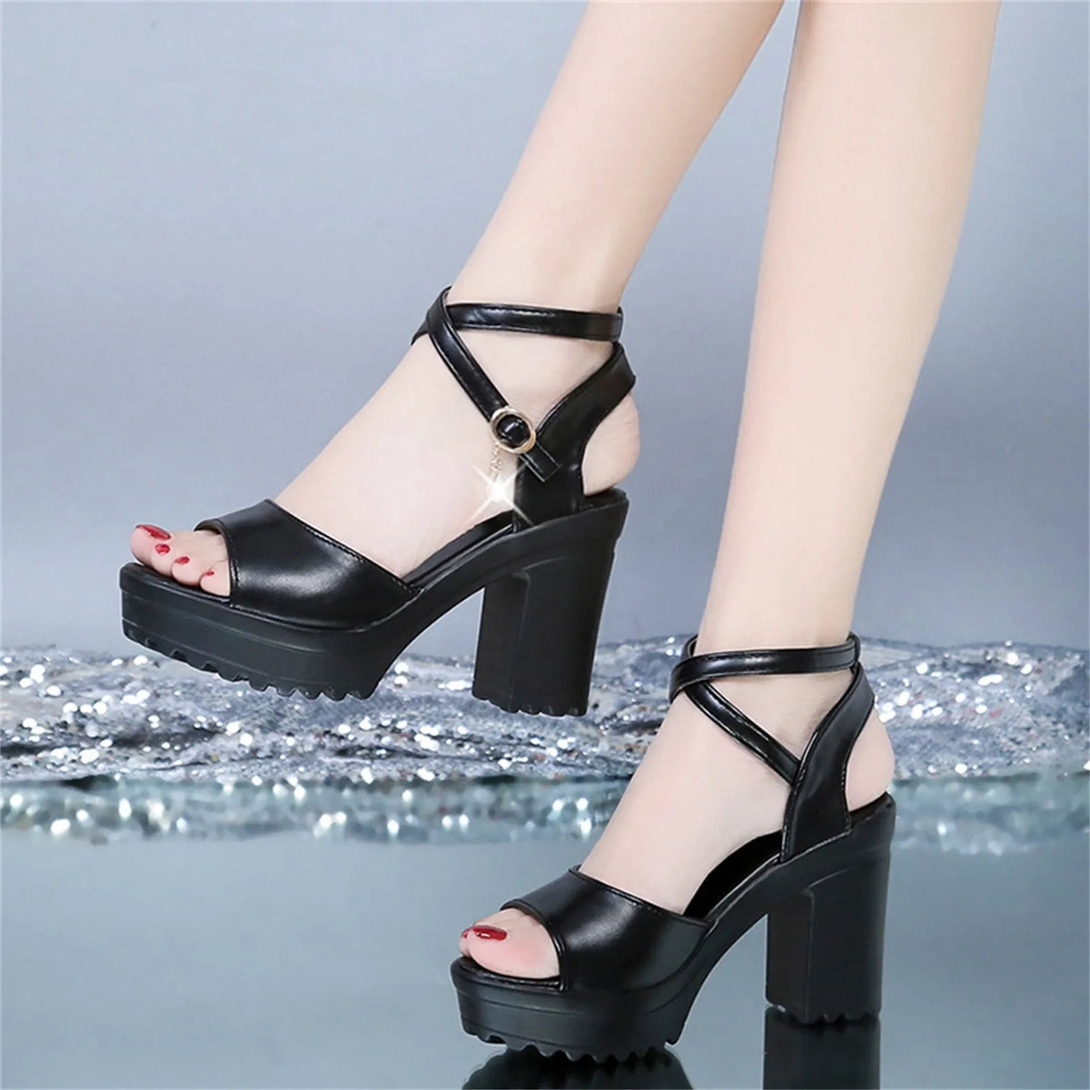 Women's Platform Wedge Sandals – Open Toe Ankle Strap Heels
