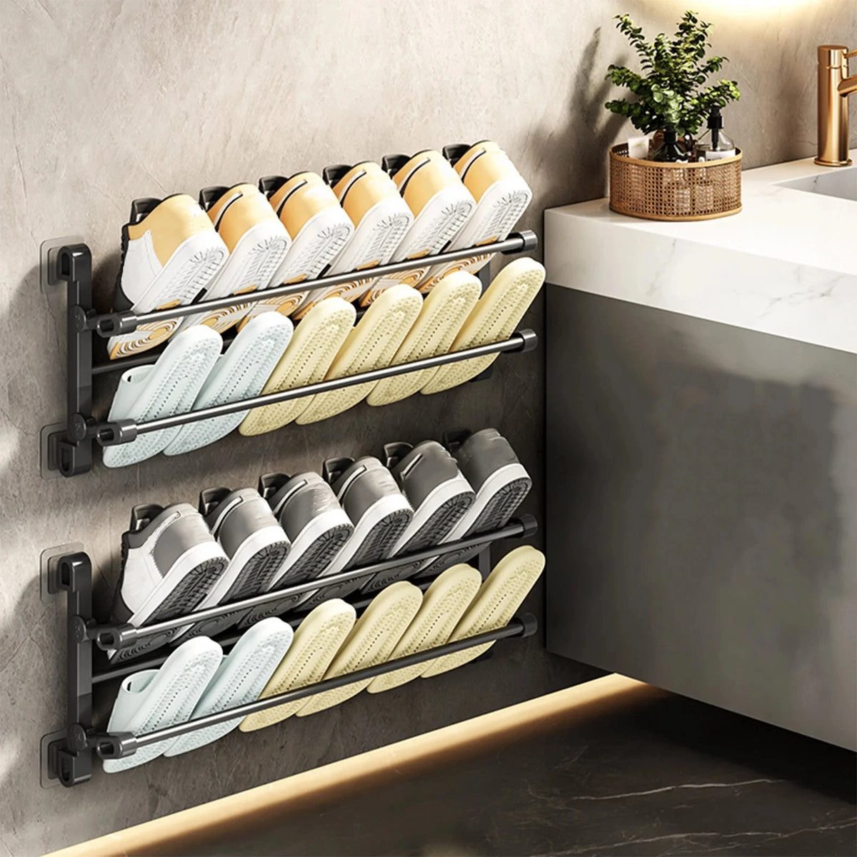 Foldable Wall-Mounted Shoe Rack – Double-Layer Space Saver