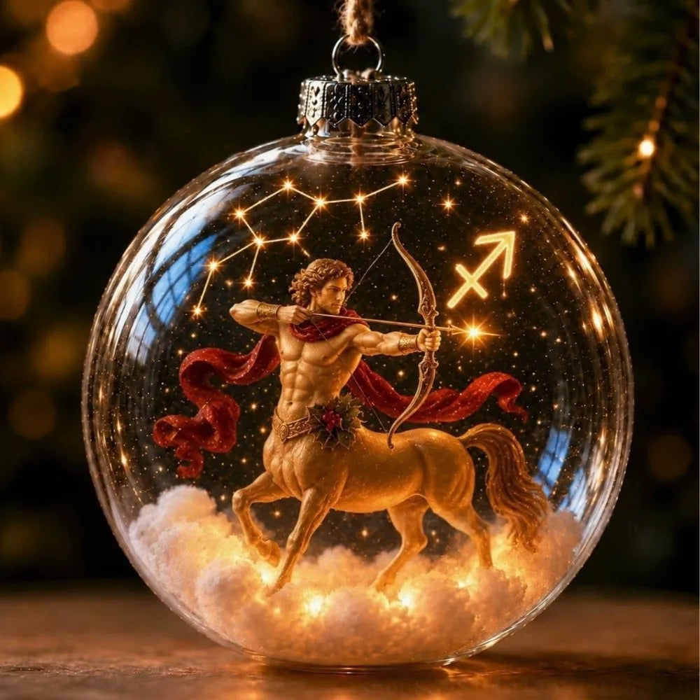 Zodiac Christmas Ball Ornament with Warm Built-In Light