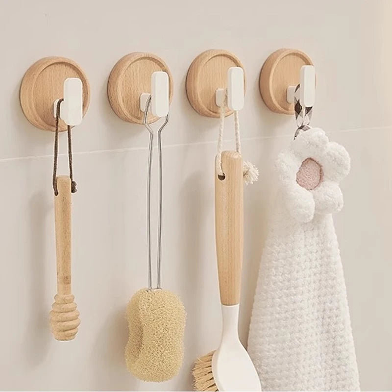 Walnut Wood Wall Hook – No-Drill Coat & Towel Hanger