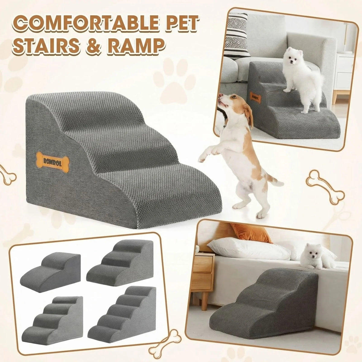 Grey Non-Slip Pet Stair Tread Pads 40x40x30cm Dogs & Cats