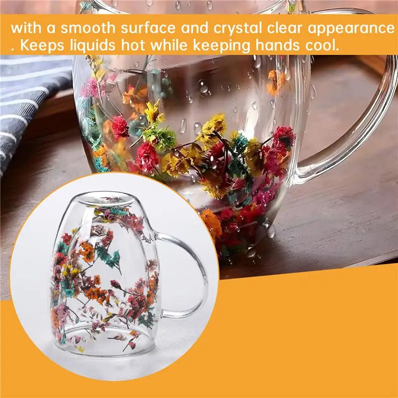 2-Pack Double Wall Glass Mugs – Dried Flower Insulated Cups