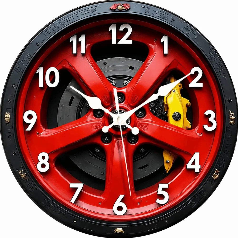 2D Flat Motorcycle Wheel Hub Wall Clock – Silent Quartz 20–30cm
